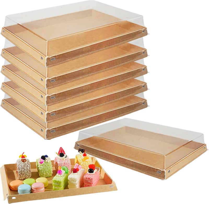 VIVAVENTURE 5 Pack 11" x 7.5" Serving Trays Sets Catering Trays with Lids, Paper Charcuterie Boxes with Clear Lids, Party Platters Take Out Food Containers for Snacks Fruit Cookies Dessert Sandwiches - Image 1